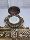 Vtg antique Brass Art Deco Inkwell W white Glass Ink Cup England