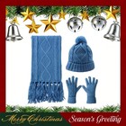 Scarf Hat Gloves Set Women - Pom Beanie Warm Thick Cable Free  Light Blue