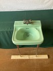 Vtg Mid Century Jadeite Ming Green Porcelain Bath Sink Chrome Brass Legs 368-24e