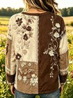 Women s Casual Floral Patchwork Printed Long-sleeved Top With Retro Lace Pattern
