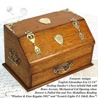 Antique Edwardian Era English Oak   Brass Cigar Chest  Mechanical   1902 Regatta