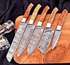 Custom Hand Made Forged Damascus Steel Blade Chef Set Kitchen Knives M 132