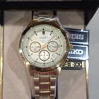 Seiko Quartz Chronograph Date 100m White Dial Gold Steel Bracelet W  Box