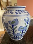 Chinese Blue And White Floral Vase Jar With Marked Base
