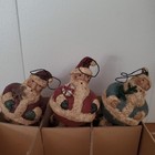 Set Of 6 Primitive Folk Art Santa Bauble Christmas Ornaments