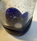 Vintage 10  Cylindrical Clear  Cobalt Blue  Green Art Glass Vase W  Bubbles