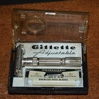 Vtg Gillettte Adjustable Fatboy Double Edge Razor W  Case   Blades D4