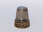 Antique C1900 Silver   White Metal Gold Gilt   Glass Thimble Sewing Charles Iles