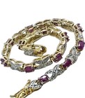 925 Sterling Silver Tennis Link Bracelet Natural Heated Ruby   Diamond 7in