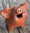 Terra Cotta Pig Figurine Laughing Happy Clay Folk Art 4 5  Cute 