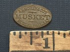 Antique A h  Motley   Co Musket Tin Tobacco Tag Reidsville Nc Oval 1800s