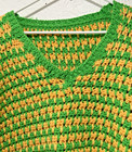 Vtg 70 s Homemade Hand Knit Heavy Green And Yellow Unisex Xl Granny Made Sweater