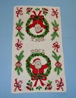 Vintage Linen  noel  Santa Christmas Holiday Dish Towel W gold C Canes Ornaments