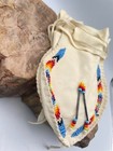 Vintage  Native American Navajo Beaded Four Sided Leather Bag