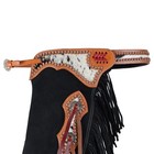 Cowpuncher Black Leather Chinks Chaps With Cowhide Accents Rodeo New
