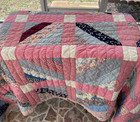 Vintage Crazy Scrappy Quilt Multi Color Quilt Handsewn Pink Green Blue 81 x 68 