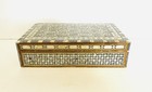 Vintage Middle Eastern Egyptian Mother Of Pearl Wood Inlay Jewelry Box With Key 