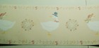 6 Wall Paper Boarder 6  X 16  Rolls White Ducks Blue   Pink Hats On Beige