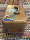 Vintage 50   s Towne Leather Look Train Case With Travel Stickers Great Look   