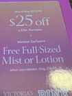 1 Victoria s Secret Bonus Cards  20 Off  50   Free Mist lotion Coupons  5 8-5 20