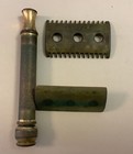 Vintage Antique Brass Shaving Set Gillette Usa Travel Case W razor   Blades