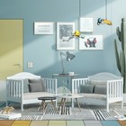 2-in-1 Convertible Toddler Bed Kids Wooden Bedroom Furniture W  Guardrails White