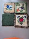 4 Hand Hooked Wool Rug Coasters Or Hot Mats 6x6     Birds And Flowers Themes