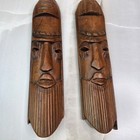 Vintage Hand Carved Wooden Tiki Masks Set Of 2 Tribal Wall Art Decor 10 Inch S3
