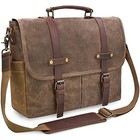 Mens Messenger Bag 15 6 Inch Waterproof Vintage Genuine Leather Waxed Canvas 