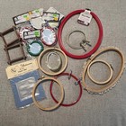 Vintage Cross Stitch Huge Lot Hoops Aida Cloth Dmc Floss Kits Patterns More