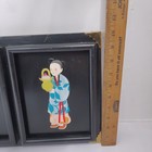 Vintage Asian 4 Panel Shadow Box Wall Art Framed Paper Cut Figures 1970s