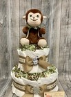 Monkey Baby Diaper Cake Centerpiece Gift Newborn Present Zoo Animal 2 Tier
