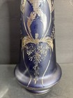 Antique Art Nouveau Glass Vase blue Color silver Overlay signed france C 1925