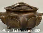 4 8  Xuande Marked Old China Bronze Carving Dynasty Pumpkin 2 Ear Incense Burner