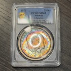 Ms63 1970 Norway Liberation Silver 25 Kroner  Pcgs Trueview- Vivid Rainbow Toned