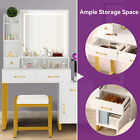 Vanity Table Set With Led Lighted Mirror Cushioned Stool Dressing Table Makeup