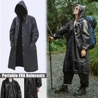 Men Black Waterproof Long Raincoat Hooded Trench Jacket Outdoor Hiking Rain Coat