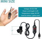 Mini Submersible Aquarium Heater 25-300 Watts Adjustable Fish Tank Heater Usb