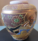 Antique Hand Painted Japanese Moriage Satsuma Vase Tt Takito 4 25    Tall 4 widest