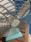 Clean Vintage Mid Century Turquoise Desk Oscillating Table Fan Works See Video