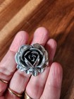 Vintage Pewter Rose Brooch Signed Elias 1990  925 Pin Flower Floral Jewelry