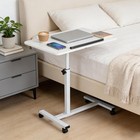 Adjustable Overbed Table With Wheels Rolling Laptop Desk Bedside Sofa White