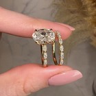 3 50ct Oval Cut Real Moissanite Wedding Bridal Set Ring 14k Yellow Gold Plated