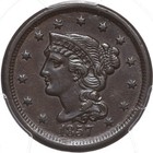 1857 1c Pcgs Au50 Small Date Braided Hair Large Cent - Free Shipping