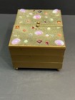 Vintage Gold Tone Expanding Jewelry Box Trinket Chest Gemstone Top Velvet
