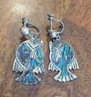 Vintage Mexico Sterling Silver Handmade Earrings 925 Fish Abalone Inlay Screw Bk