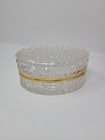 Vintage Cut Crystal Jewelry Box Oval Hinged Gold Trim 6   4  Trinket 