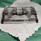 Antique Purple Glass Double Ink Well Holder Pen Rest Desk Organizer Art Deco