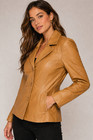 Women   s Genuine Sand Color Leather Jacket  Fitted Blazer Style  Tailored