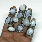 Superb Rainbow Moonstone Gemstone 925 Sterling Silver Plated Wholesale Lot Rings